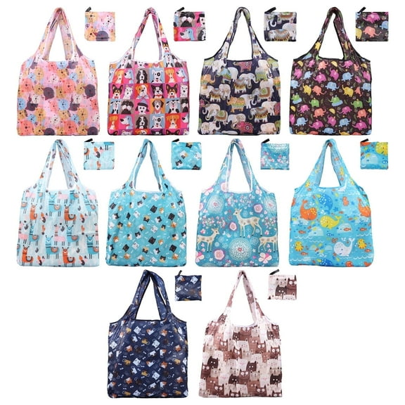 10Pcs Polyester Foldable Grocery Bag Large Capacity Shopping Bag Strong Load Bearing Capacity Shopping Handbag for Camping,23.6 × 18.1 × 3.14 in