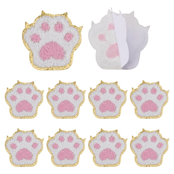 10Pcs Polyester Paw Print Iron on/Sew On Patches Hot Melt Adhesive Cloth Appliques Pink 60x60x3mm DIY