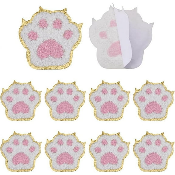 10Pcs Polyester Paw Print Iron on/Sew On Patches Hot Melt Adhesive Cloth Appliques Pink 60x60x3mm