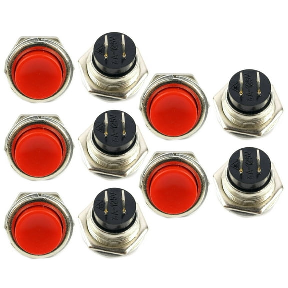 10Pcs Power Switch, Round Red Guitar Kill Switch Small Self-Reset Momentary Push Button Start Power Switch Compound Button Power Switch