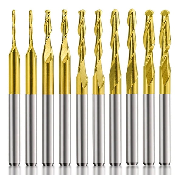 10Pcs Precise CNC Router Bits, Carbide Ball Nose End Mills, 1/8inch Shank, 2-Flute Spiral for Diverse Material Cutting