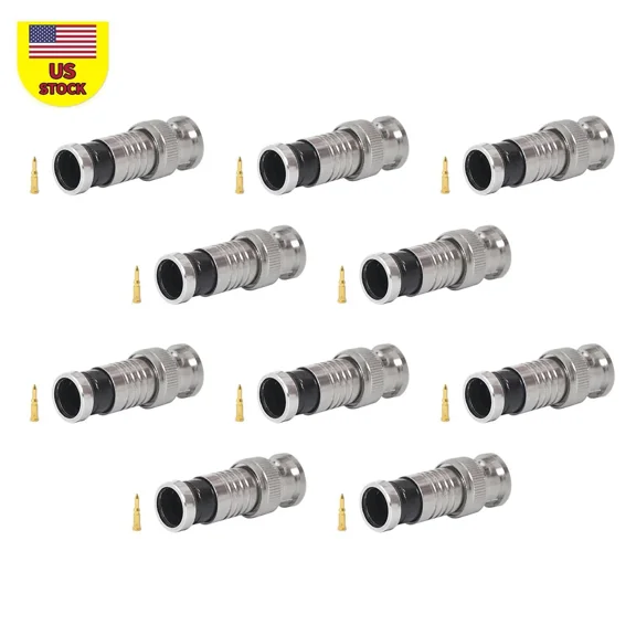 10Pcs Premium Adapter Bnc Compression Connector For Dvr Players Coaxial Cables