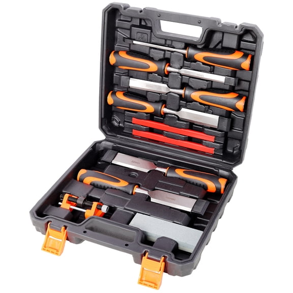 10Pcs Premium Wood Chisel Set 6 Wood Chisels, 1 Honing Guide, 1 Sharpening Stone & 2 Carpenter Pencils,45# Carbon Steel Blades