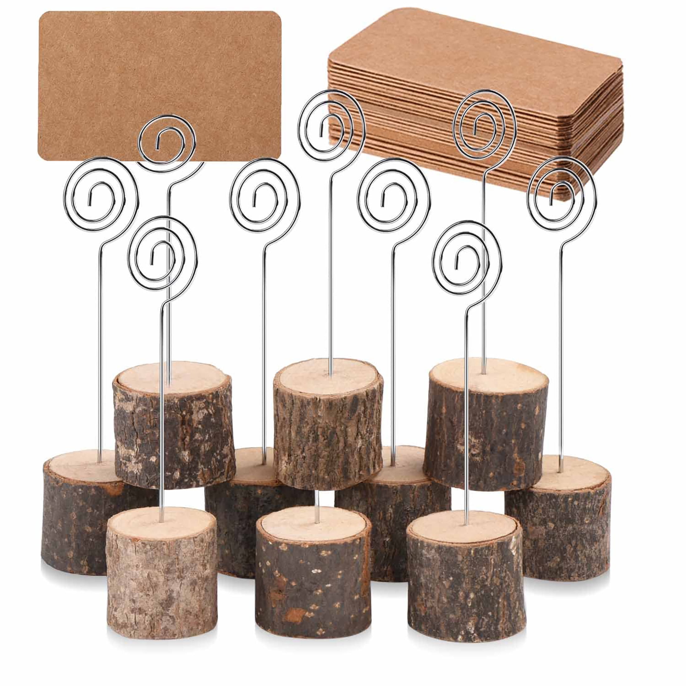 10-Pack Swirl Wire Wood Place Card Holders with 10 Kraft Inserts ...