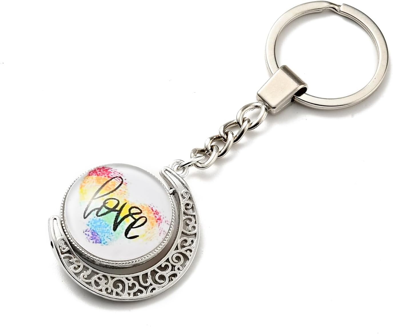 10Pcs Pride Rainbow Alloy Glass Keychain with Iron Key Rings Rotatable Flat Round with Moon for Women's Keychain one Charm Accessories Purse and Backpack Ornament Word 10.45cm 10pcs