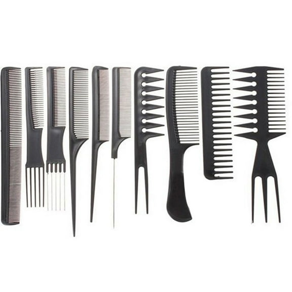 10Pcs Pro Barbers Brush Combs Salon Hair Cutting Set Plastic Black