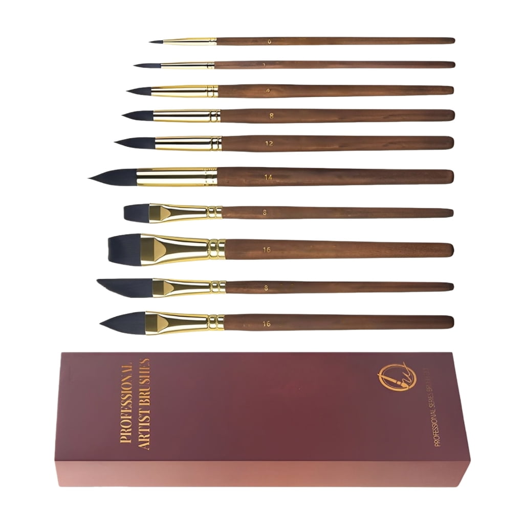 10Pcs Professional Artist Paint Brush Wood Handle Watercolor Brushes For Outdoor Sketching Art Illustrations Painting