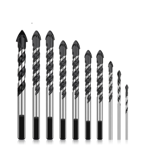 10Pcs Professional Masonry Drill Bit Set Multi-Size Industrial Strength Carbide Drill Bit Tip For Glass, Brick, Plastic, Cement, Wood, Tile