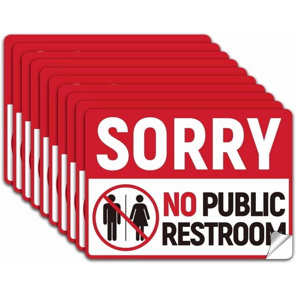 10Pcs No Public Restroom Sign Sticker PVC Waterproof Sorry No Public Bathroom Safe Sign Stickers Decal for Mall Business Self Adhesive Safety Sign Labels for Door Window 5.1x7.1 Inch