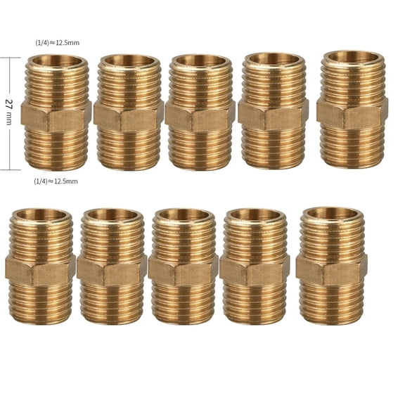10Pcs Quick Adapter Air Line Hose Compressor Connector 1/4In Hex Nipple For Bsp Male To Male Brass Pipe Adapter