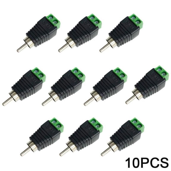 10Pcs RCA Male to 2-Pin Terminal Block Adapter, Solderless Speaker Wire to RCA Plug Converter Connector