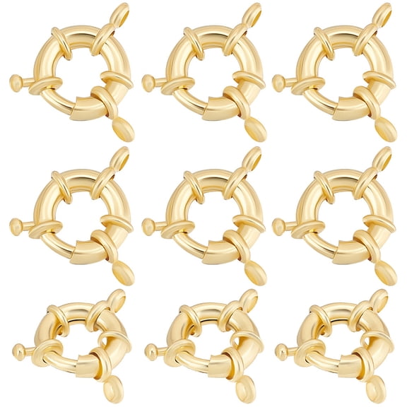 10Pcs Rack Plating Brass Spring Clasps Real 18K Gold Plated 13x5mm Hole: 2mm