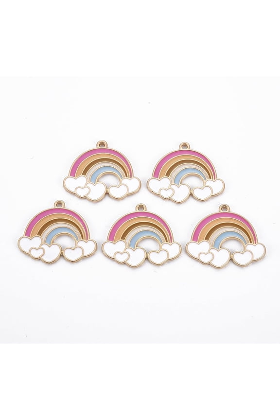 10Pcs Rainbow with Heart Jewelry Making Charms Rack Plating Alloy Enamel Pendants DIY