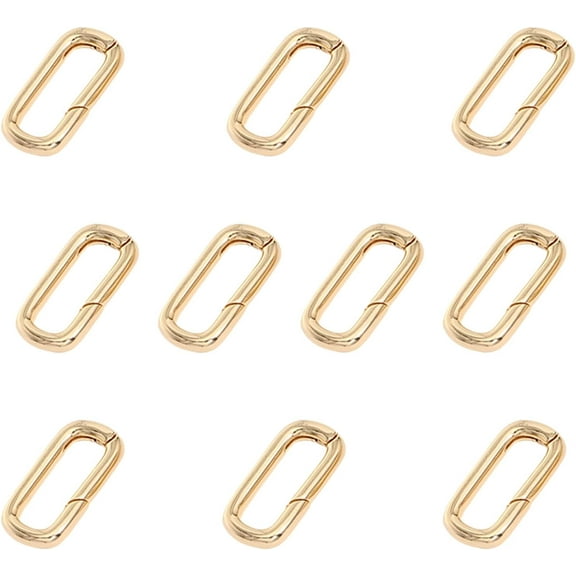 10Pcs Real 14K Gold Plated Oval Clasp Spring Claps Connector Brass Spring Gate Rings for DIY Jewelry Finding Necklace Bracelet 10x19x2.5mm Gold