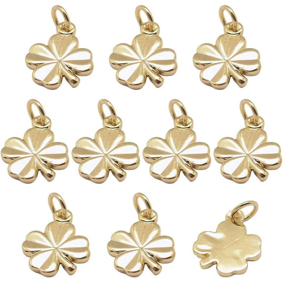 10Pcs Real Gold Plated Brass Four Leaf Clover Charms Pendants for DIY Bracelet Necklace Jewelry Making 11x8x1mm Golden
