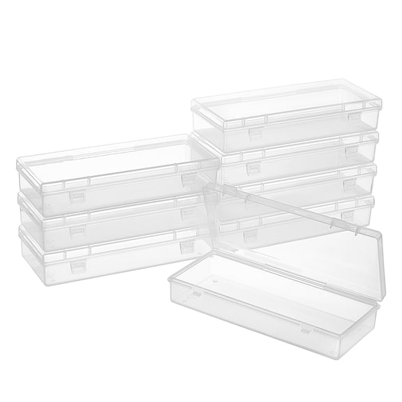 10Pcs Rectangle Transparent Plastic Bead Containers Clear Box Case with Hinged Lid for Beads Stickers Ornaments (6.1x2.5x1.2") DIY