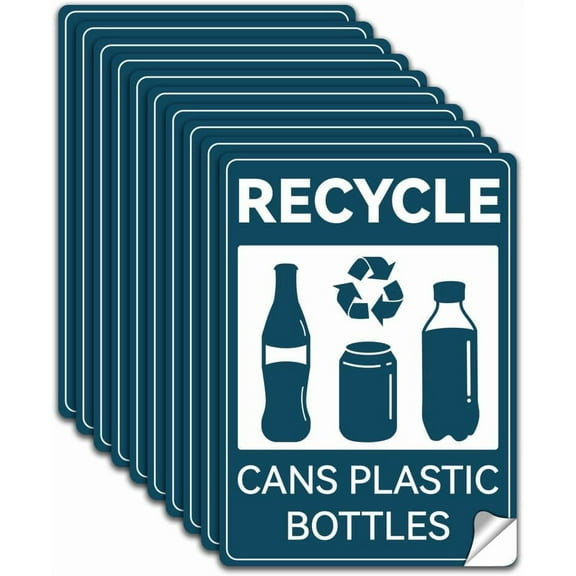 10Pcs Recycle Cans Plastic Bottles Stickers Waterproof Recycle Stickers Fade-Resistant Recycling Labels Recycle Sign Self-Adhesive Vinyl Decals for Business School Public Area 7.08x5.12 Inch DIY Teal