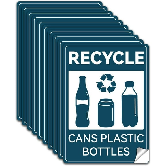 10Pcs Recycle Cans Plastic Bottles Stickers Waterproof Recycle Stickers Fade-Resistant Recycling Labels Recycle Sign Self-Adhesive Vinyl Decals for Business School Public Area 7.08x5.12 Inch diy