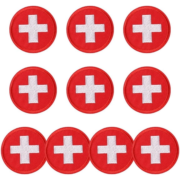 10Pcs Red Cross Patches Round Embroidery Patches Tactical Military Appliques for Clothes Backpacks Coats Hats Decoration