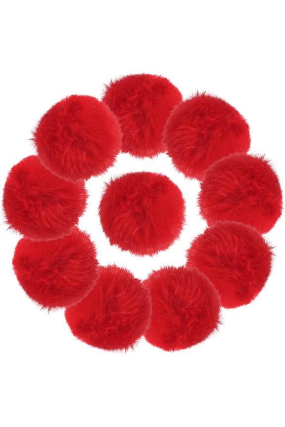 10Pcs Red Faux Fur Pom Poms for Hats - 3.2 Inch Fluffy Pom Poms with Elastic Loop for DIY Crafts