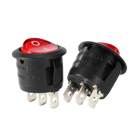 10Pcs Red Lamp 3 Terminal SPST 2 Position Round Button Rocker Switch UL Listed