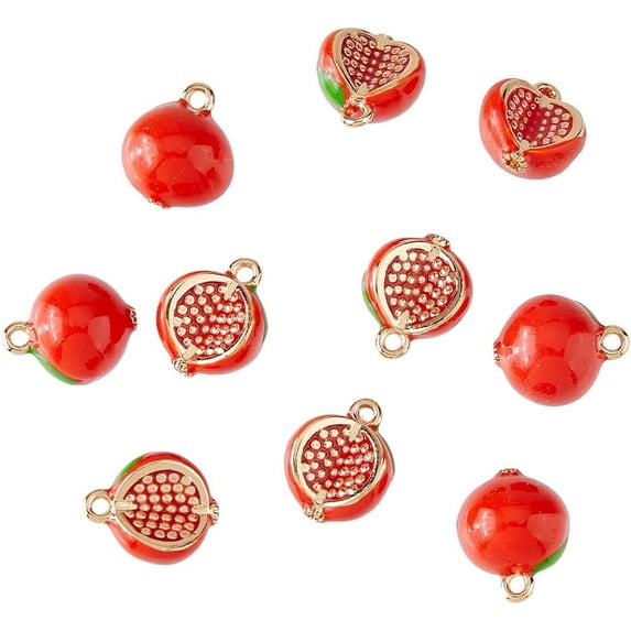 10Pcs Red Pomegranate Charms 3D Pomegranate Charms Brass Enamel Fruit Charms with Gold Plated Mini Food Charms for Earring Bracelet Necklace DIY