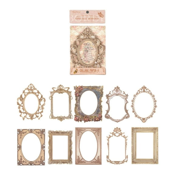 10Pcs Retro Frame Hollow-Out Square Round Shape Picture Frames Material M4S8