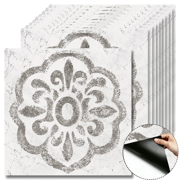 10Pcs Retro Pattern Peel and Stick Floor Tiles, 12x12 Covers 10 Sq. Ft. Self-Adhesive DIY Vinyl Flooring, Removable Waterproof Tile Sticker for Bathroom, Kitchen, Wall, Bedroom & Home