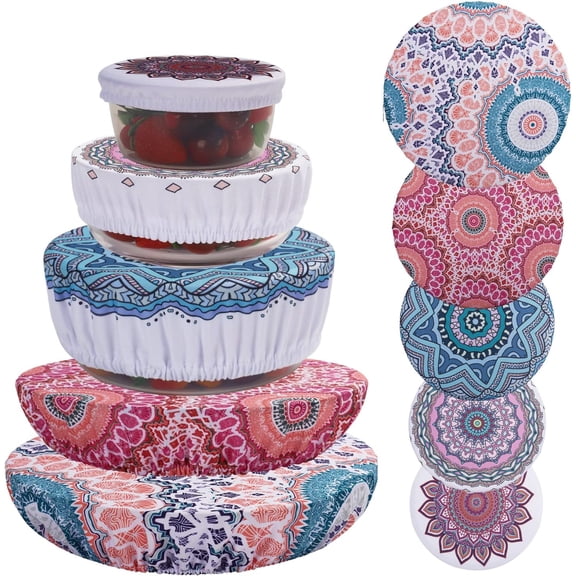 10Pcs Reusable Bowl Covers in 5 Sizes - Elastic Fabric Food Storage Lids for Bread Proofing, Dough, Sourdough & Leftovers - Eco-Friendly Stretch Covers for Kitchen, Baking, Picnic(pink, blue)