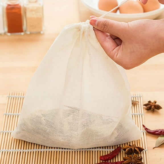 10Pcs Reusable Drawstring Soup Bags - 9.8 x 8.2 inch Straining Cheesecloth Bags, Cotton Coffee Tea Brew Bags, Soup Gravy Broth Brew Bags, Herbs Sachets, Muslin Bags for Home Kitchen Use