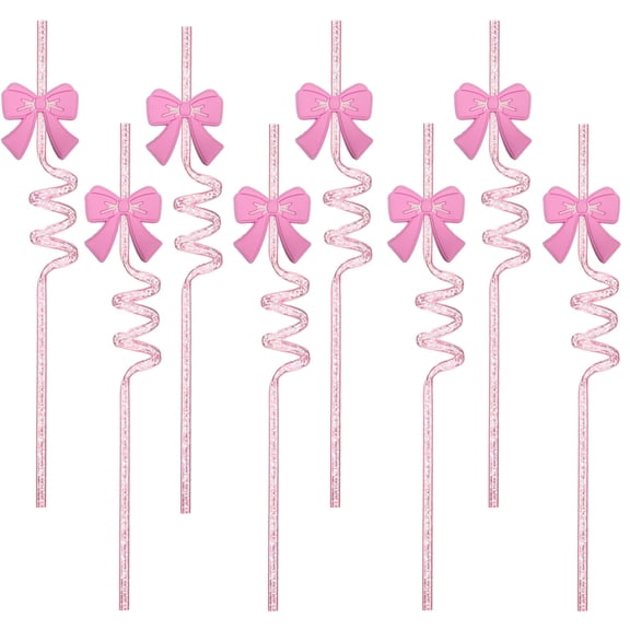 10Pcs Reusable Drinking Straws Bow Spiral Reusable Plastic Straw, Ideal for Princess Theme Parties, Girls Birthday, Celebrations and Cute Party Supplies Decor (Bow Style_02)