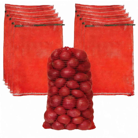 10Pcs Reusable Mesh Produce Bags for Vegetables and Onions, 27 x 15 inchPolypropylene Drawstring Packaging Bags for Potatoes, Garlic, Citrus, and Apples, Breathable Storage