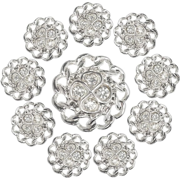 10Pcs Rhinestone Buttons Sew On Flower Rhinestones Button Flower Shape Decorative Buttons Applique Embellishments in Clothes DIY Jewelry Decoration for Wedding Party Bouquet