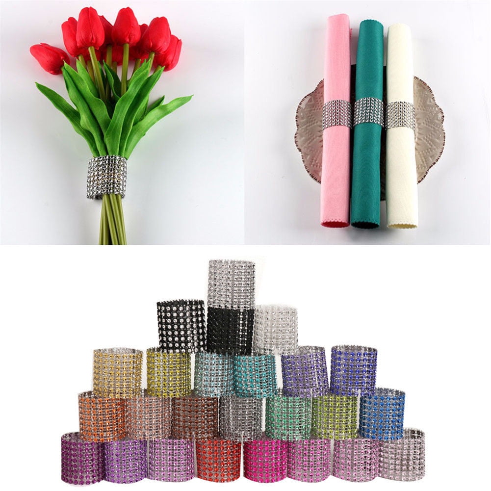 10Pcs Rhinestone Napkin Ring Serviette Holder Wedding Holiday Party ...