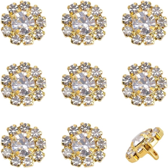10Pcs Rhinestone Shank Buttons Alloy Flower Shape Button Round Decorative Metal Buttons Gold Brass Button for Sewing Crafts Shawls