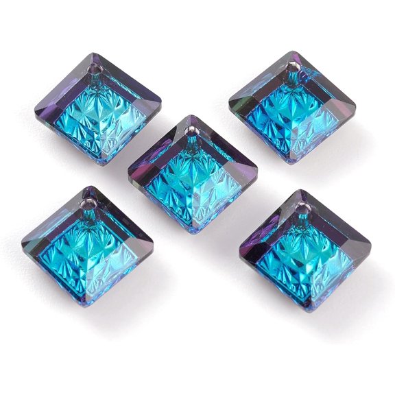 10Pcs Rhombus Pendant Ornament Embossed Glass Rhinestone Pendants Abnormity Embossed Style Rhombus Faceted Glass Charms Pendant for Women DIY Necklace Bracelet Earring Jewelry Craft Making