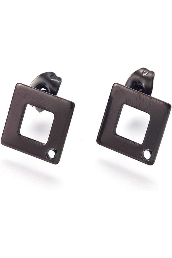 10Pcs Rhombus Stud Earrings Stainless Steel Square Ear Studs Earring Post with Loop Black Earrings for Jewelry Making Supplies 13.5mm Long