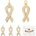 thumbnail image 1 of 10Pcs Ribbon Awareness Charms 18K Gold Plated Breast Cancer Hope Charm Pendants with Cubic Zirconia and Jump Rings, 1 of 9
