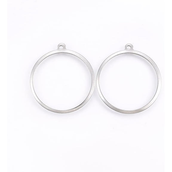 10Pcs Ring Pendant Tarnish Resistant 201 Stainless Steel Pendants Stainless Steel Color for Women DIY Necklace Bracelet Earring Jewelry Craft Making 27.5x25x1mm Hole: 1.2mm