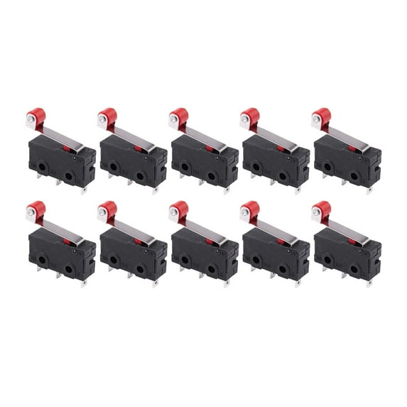 10Pcs -Roller Lever Arm Open Close Limit Switch Kw12-3 Pcb Microswitch