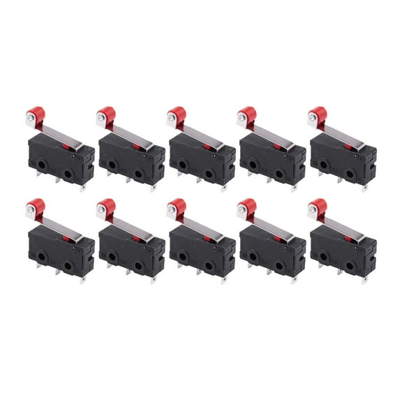 10Pcs -Roller Lever Arm Open Close Limit Switch Kw12-3 Pcb Microswitch