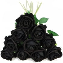 10Pcs Roses Artificial Flowers Fake Roses Silk Roses with Faux Roses with Stems for Home Kitchen Bathroom Wedding Party Decorations(Black)
