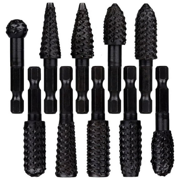 10Pcs Rotary Rasp File Set 1/4 Inch Hex Shank Rotary Burrs for Wood Carving mj644