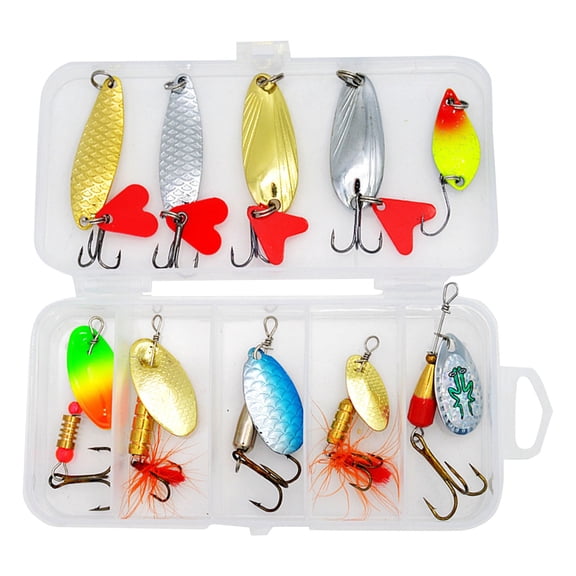 10Pcs Rotating Metal Bright Fishing Hooks, Spinner Iron Sheet Baits, Tackle Equipment for Angling, Ideal for Outdoor Fishing, B