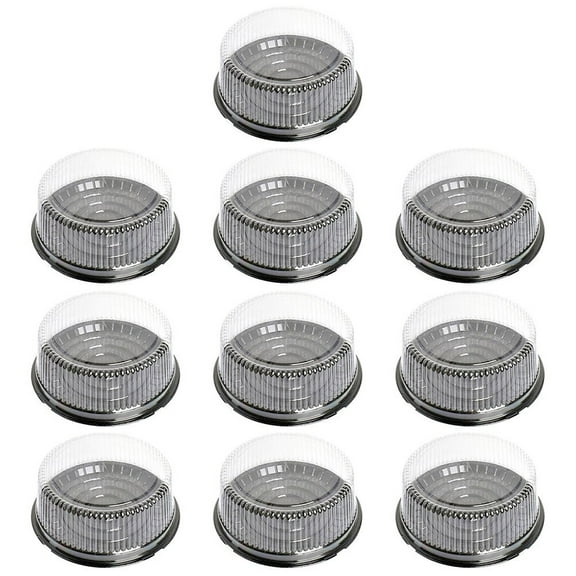 10Pcs Round Cake Pies Containers, Black Bottom Serving Tray with Clear Lid, Disposable Cake Containers with Dome Lids Dessert Sandwich Trays for Party Cheesecake Cupcakes Desserts(Clear,7.9x7.9x3.5")