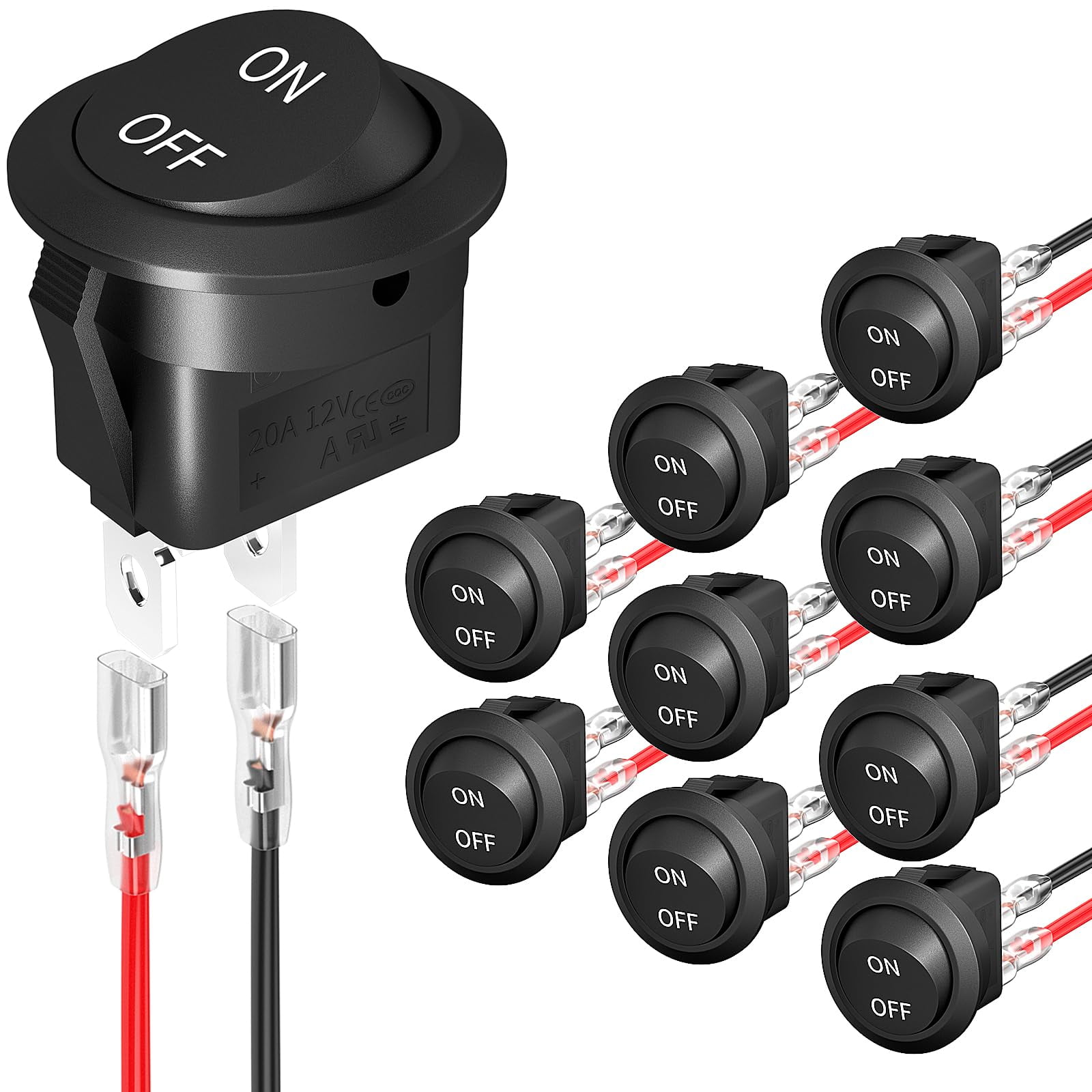 10Pcs Round Rocker Switch 12V ON Off Switch 12 Volt DC Circle Toggle ...