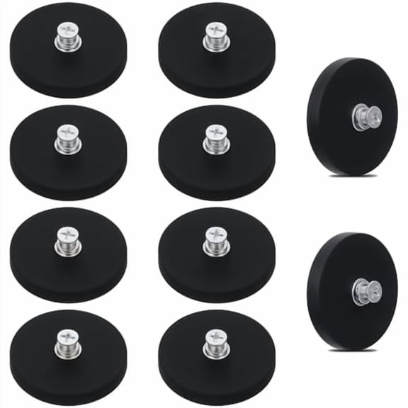 10Pcs Rubber Coated Anti-Scratch Mounting Magnets, 30LBS Neodymium Magnet Base with M5 Threaded StudsStrong Magnets Hold The Base for Light Bar Mirror Camera Tool 10 Pack,1.69 Inch