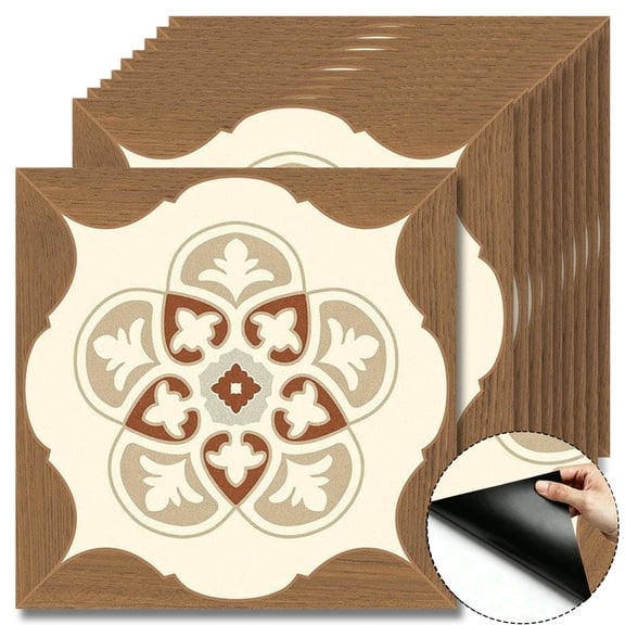 10Pcs Rustic Farmhouse Peel and Stick Floor Tiles, 12x12 Inch Covers 10 Sq. Ft. Self-Adhesive DIY Vinyl Flooring, Removable Waterproof Tile Sticker for Bathroom, Kitchen, Wall, Bedroom & Home Decor