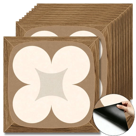 10Pcs Rustic Four-Petal Peel and Stick Floor Tiles, 12"x12" Covers 10 Sq. Ft. Self-Adhesive DIY Vinyl Flooring, Removable Waterproof Peel and Stick Tile for Bathroom, Kitchen, Bedroom, Wall & Home