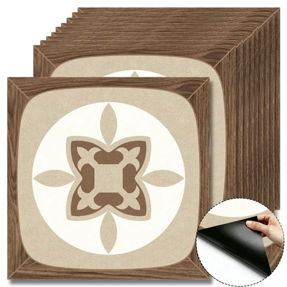 10Pcs Rustic Vintage Peel and Stick Floor Tiles, 12"x12" Covers 10 Sq. Ft. Self-Adhesive DIY Vinyl Flooring, Removable Waterproof Floor Stickers for Bathroom, Kitchen, Wall, Bedroom, Stairs & Home